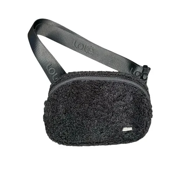 Lole Fleece Belt Bag Black Sherpa Waist Pack Unisex Crossbody Travel Handbag OS - Picture 10 of 11